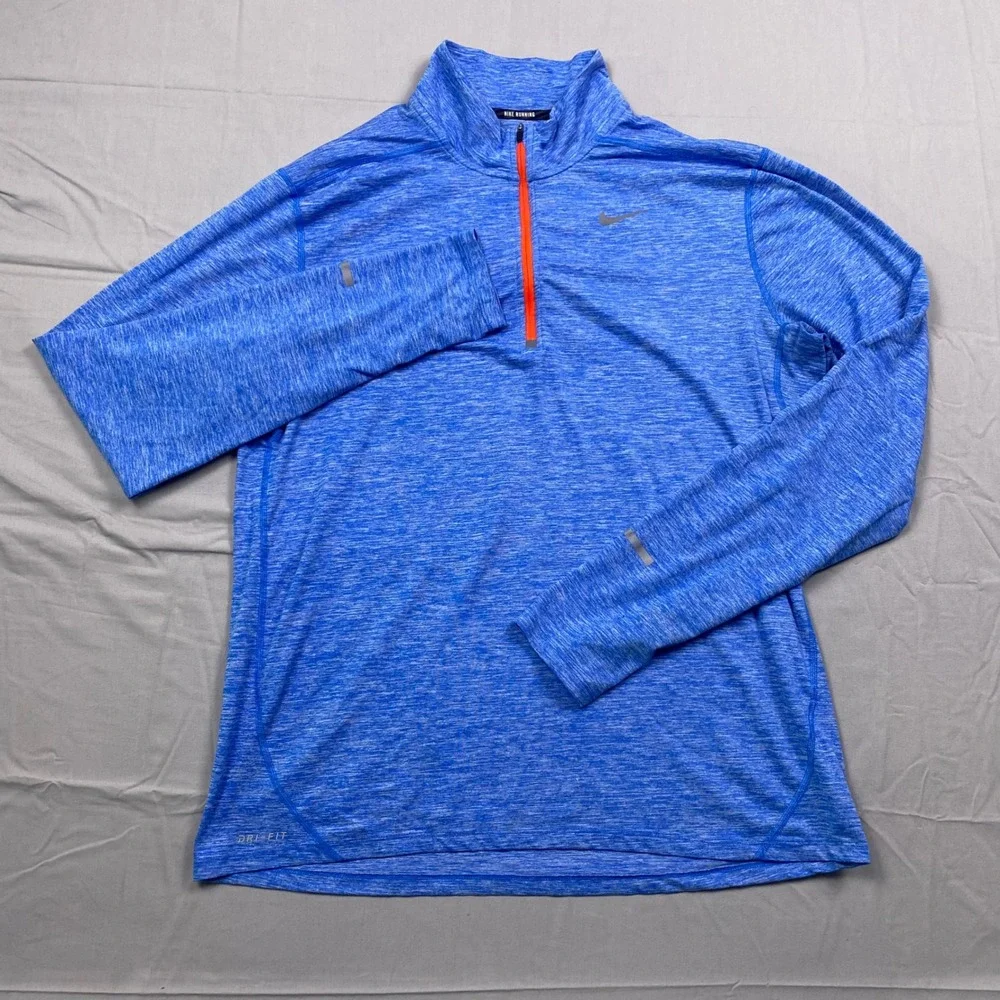 Nike Running Dri-FIT 1/4 Zip Pullover Mens Large Blue Heathered Training